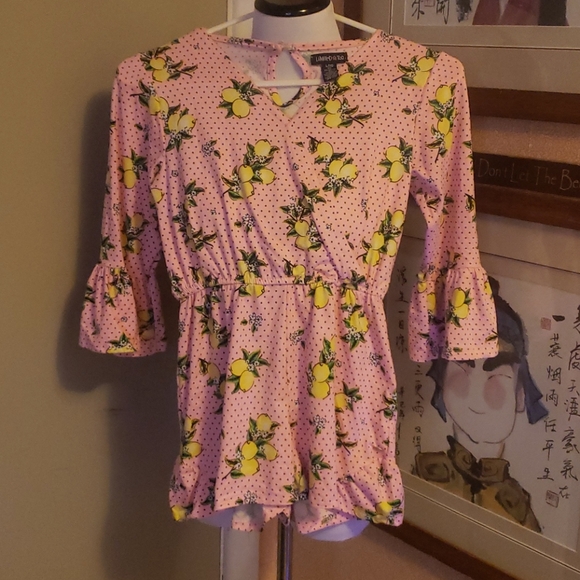 Pink bell sleeved romper, Limited Too sz 10 - Picture 2 of 3